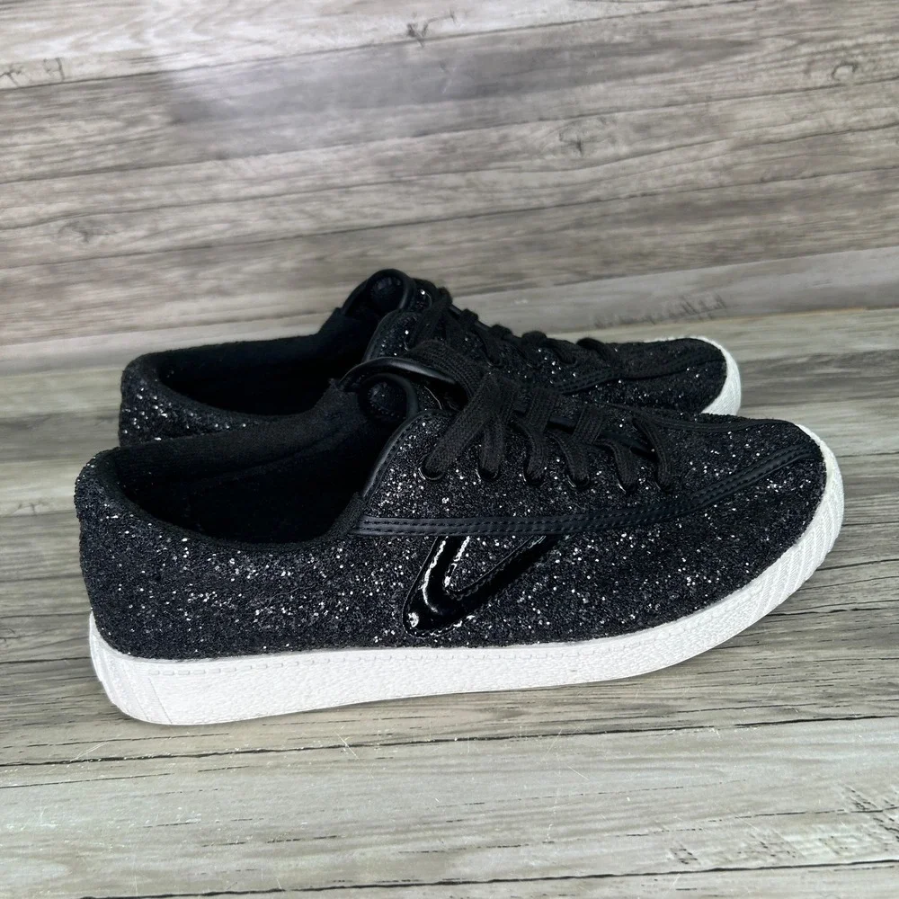 Tretorn Lace-Up Casual Sneakers Nylite Glitter Black 6.5 Shiny Sparkle